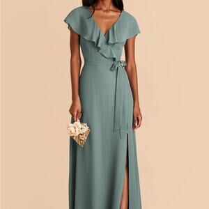 Elegant Birdy Grey Bridesmaids Faux Wrap Dress Sage Size Small